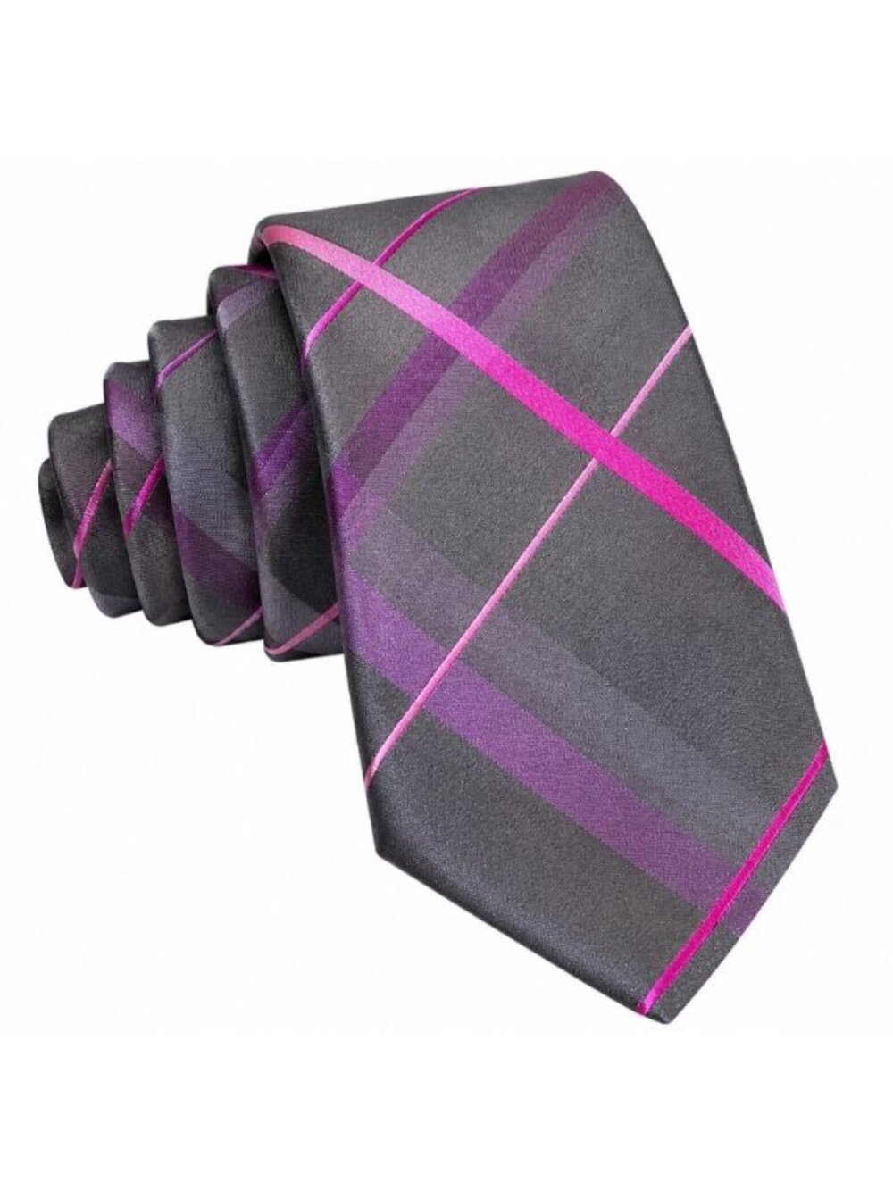 Arrow Silk Tie Gray Purple Pink Abstract Plaid Grid Pattern Mens Necktie